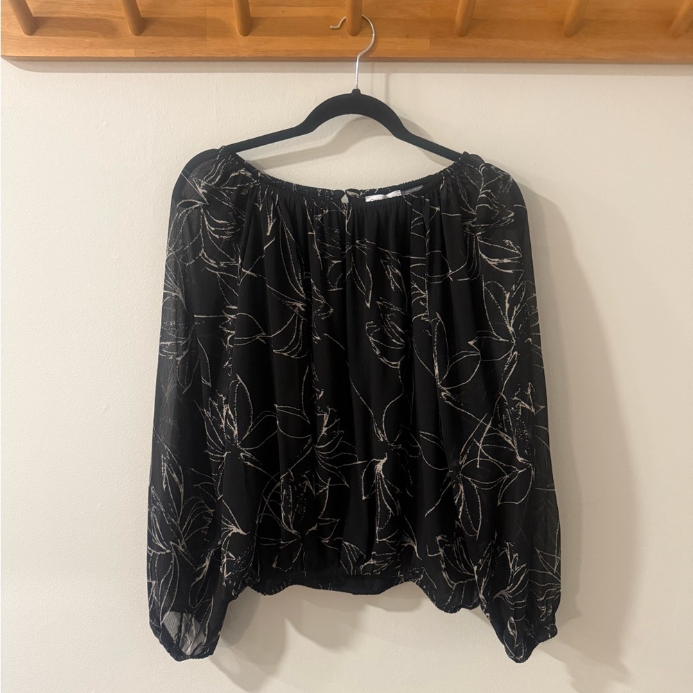 Calvin Klein Black Ruffled 3/4 Sleeve Blouse